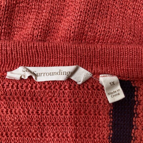 Soft Surroundings Orange Rust Blac Striped Sweater 1X Cotton Knit 3/4 Sleeve - Picture 8 of 8